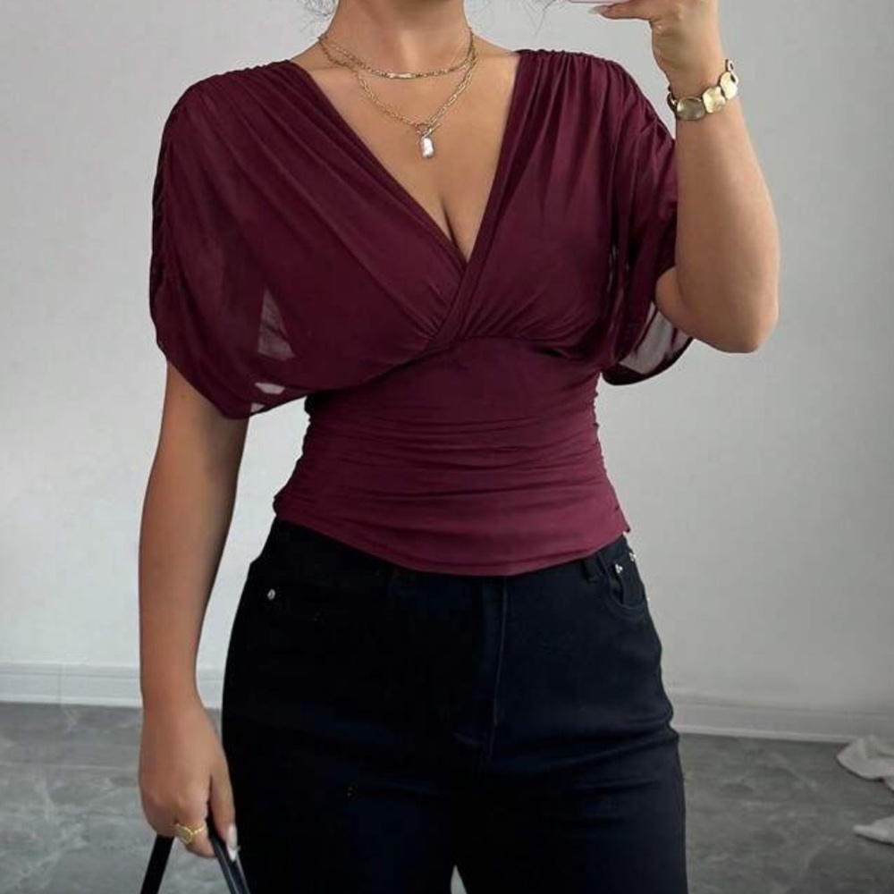 Elegant Burgundy V-Neck Top